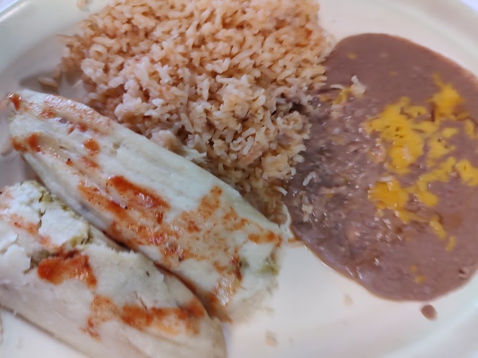2 Tamales with Beans & Rice