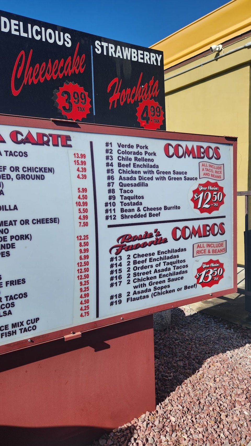 Menu display for a casual Mexican restaurant.